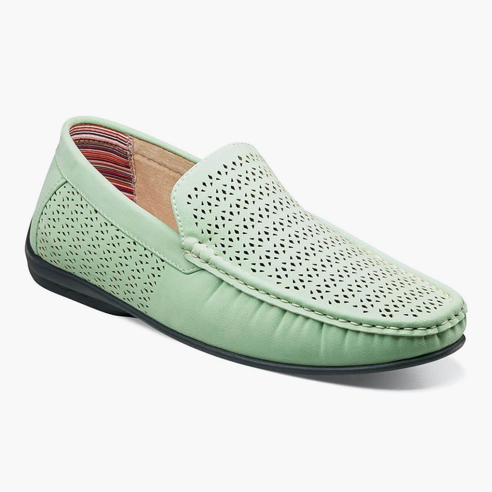 Stacy Adams Mens Size 7 Green Cicero Perf Moc Toe Slip On Driving Loafers Shoes